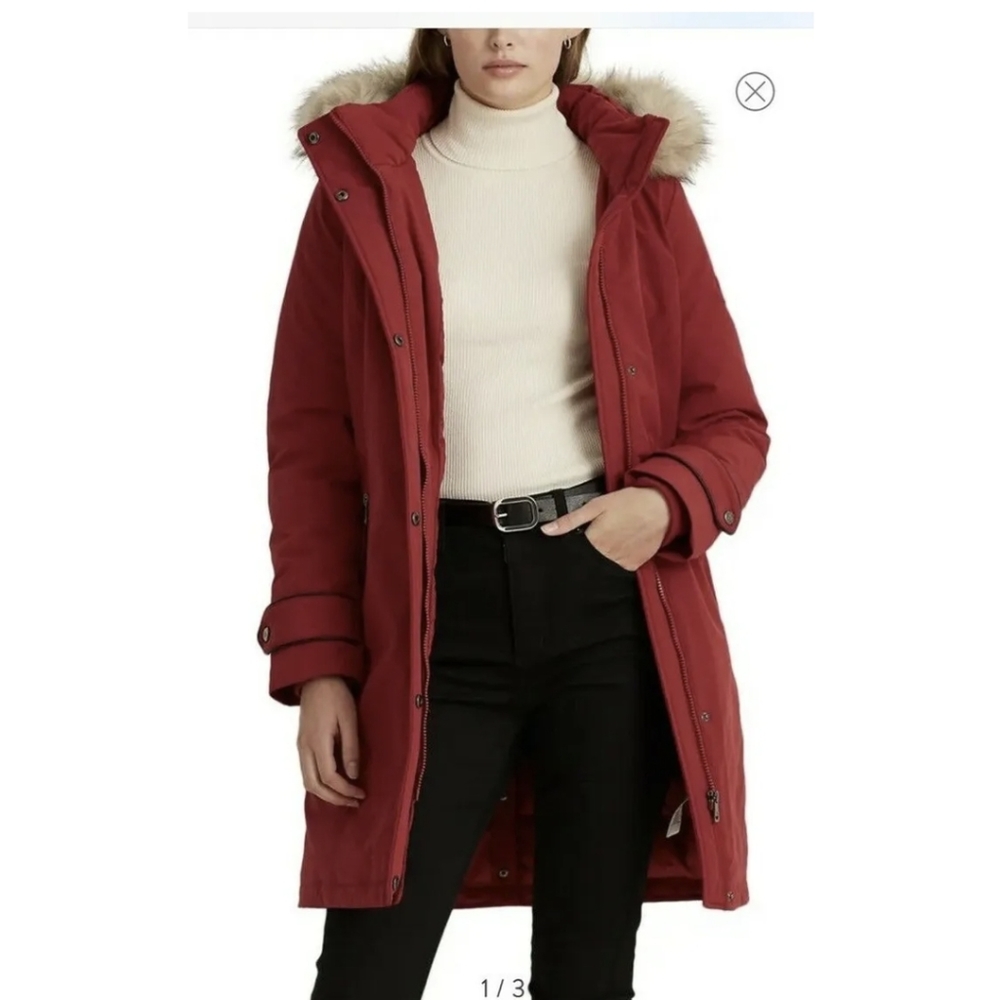 Ralph lauren Parka with faux fur Trim XS ,red Duck down jacket